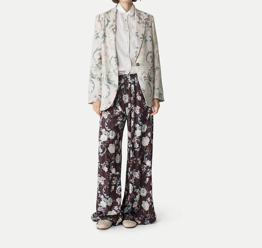 NEW FORTE FORTE peonia my love fluid jacquard elasticated pants in chocolat
